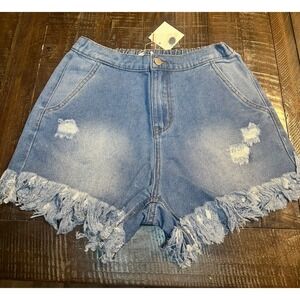 HAYDEN LOS ANGELES Distressed Denim Frayed Hem High Rise Shorts Women's Size M